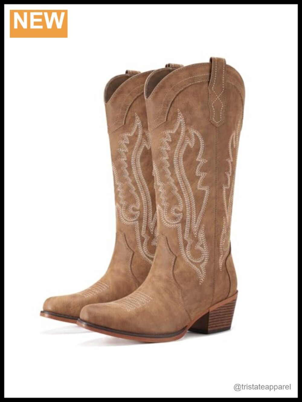 Women's Western Cowboy Boots Snip Toe Mid Calf Hand-Embroidered PU